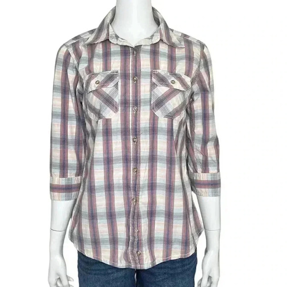 Carhartt Roll Up Sleeve Huron Button Up Shirt Top Size Small 4/6 - Picture 10 of 10